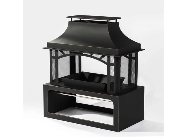 40' Wood Burning Fireplace, 50000 BTU Steel Fire Pit, Wood Burning Chimney for Outside Patio Deck Garden Backyard-Black