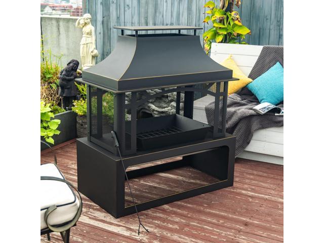 40' Wood Burning Fireplace, 50000 BTU Steel Fire Pit, Wood Burning Chimney for Outside Patio Deck Garden Backyard-Black