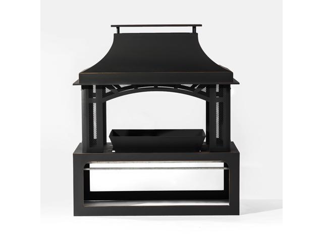 40' Wood Burning Fireplace, 50000 BTU Steel Fire Pit, Wood Burning Chimney for Outside Patio Deck Garden Backyard-Black