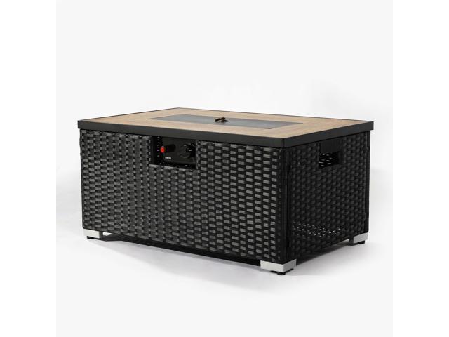 32' Propane Gas Fire Pit Table with Propane Tank Cover 2-Pieces, 50000 BTU Rectangular Steel Fire Pit with Beautiful Wicker Base for Outside...