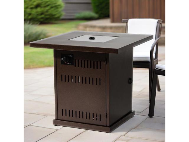 28' Propane Gas Fire Pit Table, 50000 BTU Square Steel Fire Pit for Outside Patio Deck Garden Courtyard-Brown
