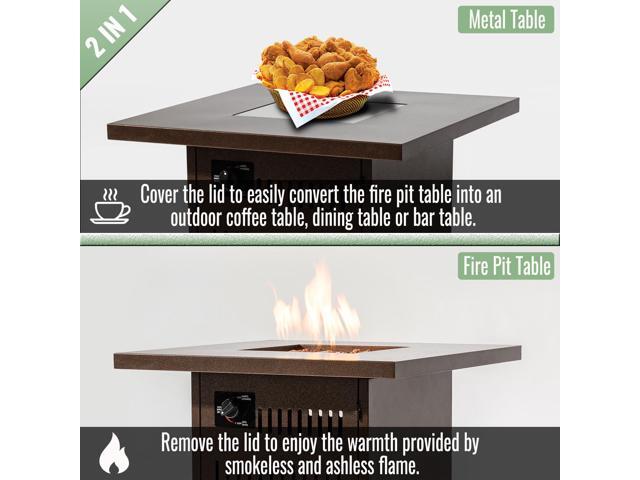 28' Propane Gas Fire Pit Table, 50000 BTU Square Steel Fire Pit for Outside Patio Deck Garden Courtyard-Brown