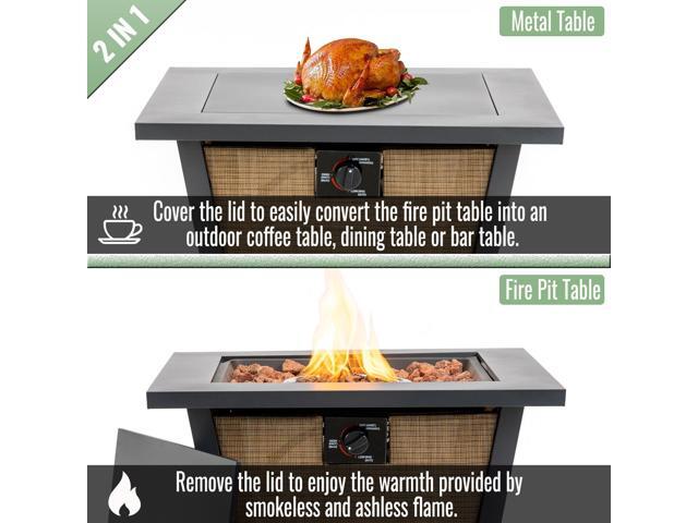 28' Propane Gas Fire Pit Table, 50000 BTU Square Steel Fire Pit for Outside Patio Deck Garden Courtyard -Brown
