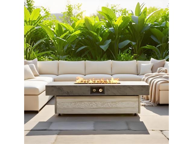 Outdoor Firepit Table, 48 x 24 Inch Rectangle Fire Pit Table, 50000 BTU Propane Fire Pits Table for Patio Set, two height options