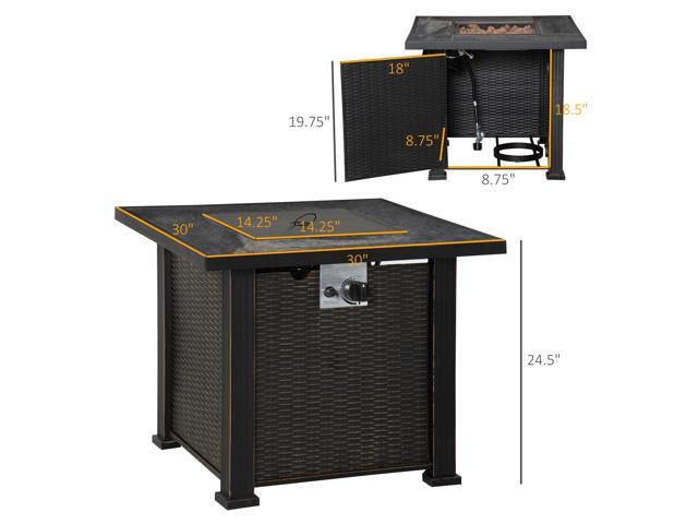 Outdoor Propane Gas Fire Pit Table, Auto-Ignition Square Wicker-effect Gas Firepit with Ceramic Tabletop