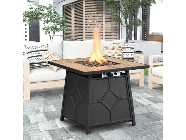 Fire Pit Table, 28-inch Square 40,000 BTU Auto-Ignition Propane Gas Firepit with Waterproof Cover