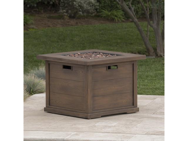 Outdoor Patio 24'' H x 32'' W Square Gas Burning MgO Fire Pit (Tank Inside), Brown with Wood Pattern - 40,000 BTU