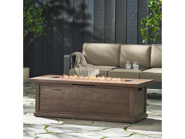 56'' Rectangular Outdoor MGO 50,000 BTU Propane Fire Pit, Brown Wood Pattern (Tank Cover not Included)