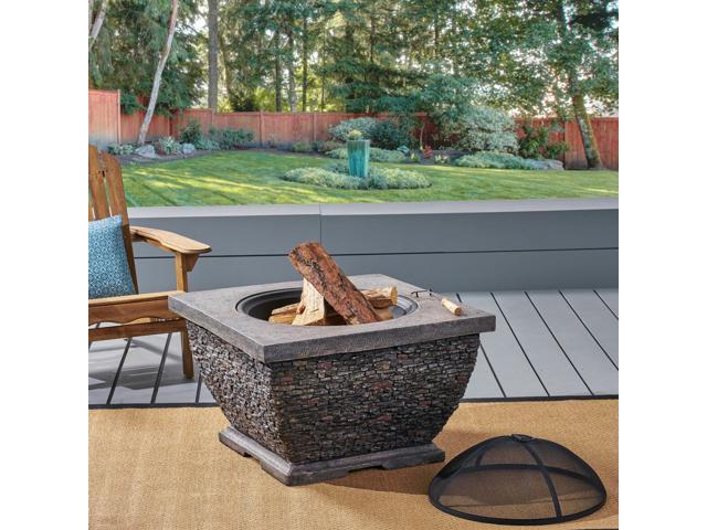 32' MgO Light-Weight Concrete Wood Burning Square Fire Pit, Grey