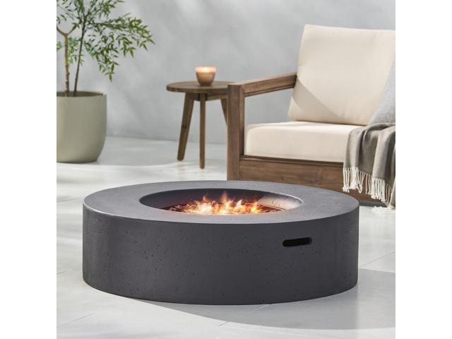 Lightweight Concrete Outdoor Circular Fire Pit, Dark Gray 50,000 BTU (Tank Cover not Included)