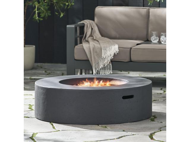Lightweight Concrete Outdoor Circular Fire Pit, Dark Gray 50,000 BTU (Tank Cover not Included)