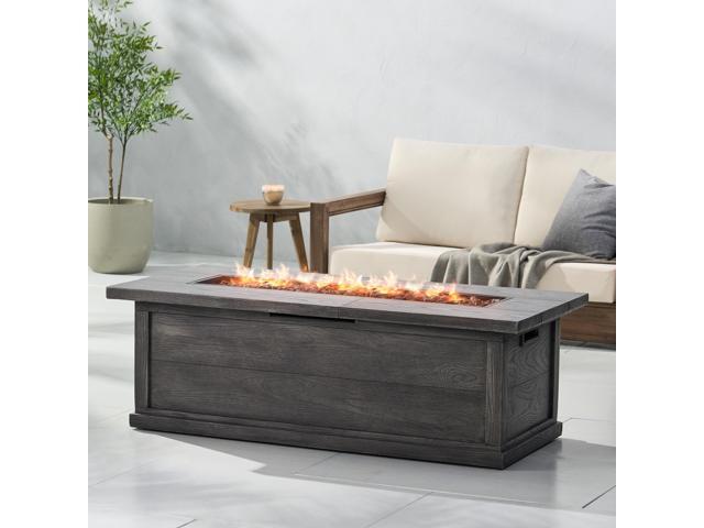 56' Outdoor 50,000 BTU Rectangular MgO Concrete Propane Fire Pit, Grey Wood Pattern (Tank Cover not Included)