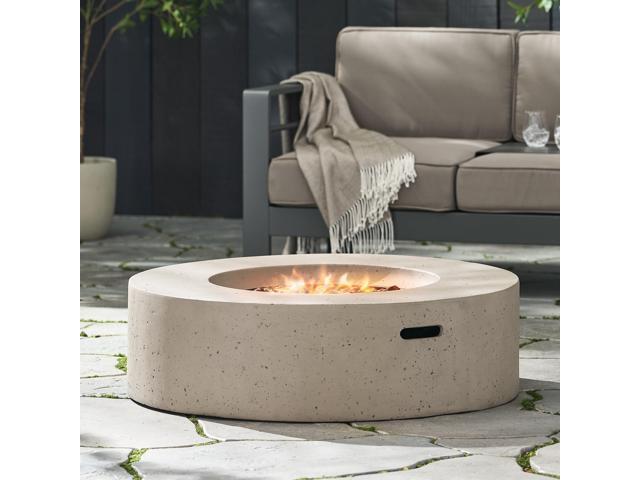 Outdoor 50,000 BTU Round MgO Concrete Propane Fire Pit, Light Grey (Tank Cover not Included)