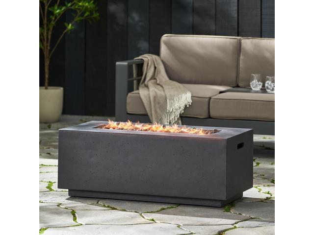 40' Outdoor 40,000 BTU Rectangular MgO Concrete Propane Fire Pit, Light Grey (Tank Cover not Included)