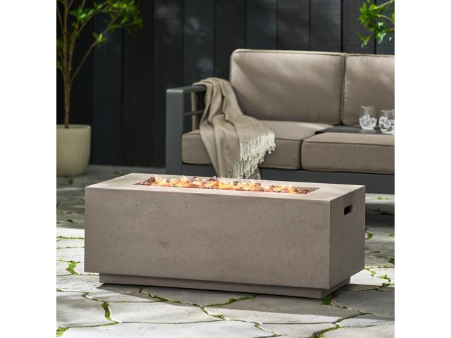 40' Outdoor 40,000 BTU Rectangular MgO Concrete Propane Fire Pit, Dark Grey (Tank Cover not Included)