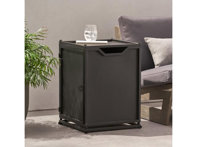 Outdoor Metal Tank Holder Side Table, Matte Black