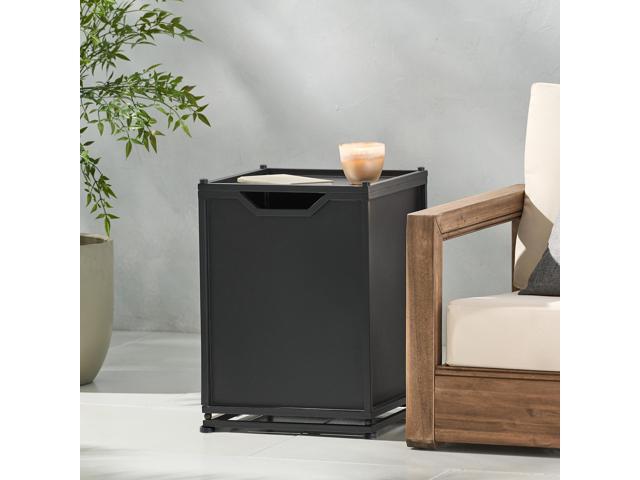 Outdoor Metal Tank Holder Side Table, Matte Black