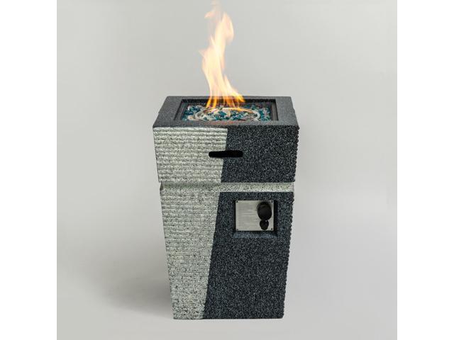 20' Propane Gas Fire Pit Table, 40000 BTU Square Concrete Fire Pit for Outside Patio Deck Garden Backyard-Light Grey-Blue