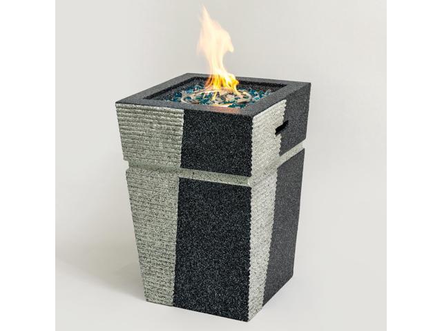 20' Propane Gas Fire Pit Table, 40000 BTU Square Concrete Fire Pit for Outside Patio Deck Garden Backyard-Light Grey-Blue