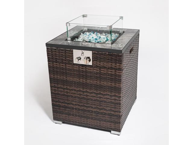 24' Propane Gas Fire Pit Table, 50000 BTU Square Fire Pit, Tile Tabletop with Beautiful Wicker Base for Outside Patio Deck Garden Courtyard-Espresso