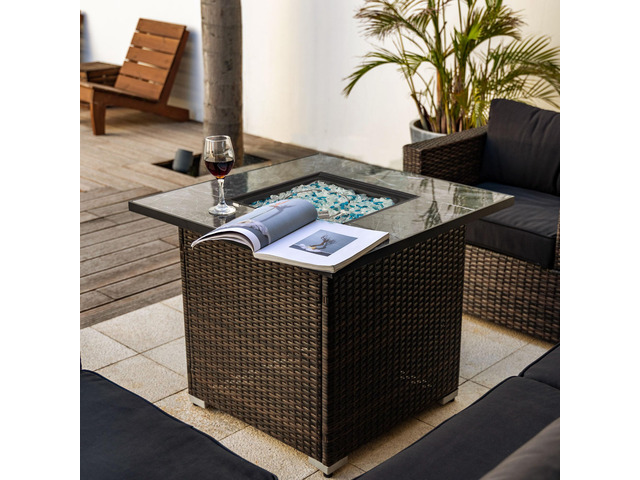 30' Propane Gas Fire Pit Table, 50000 BTU Square Fire Pit, Tile Tabletop with Be