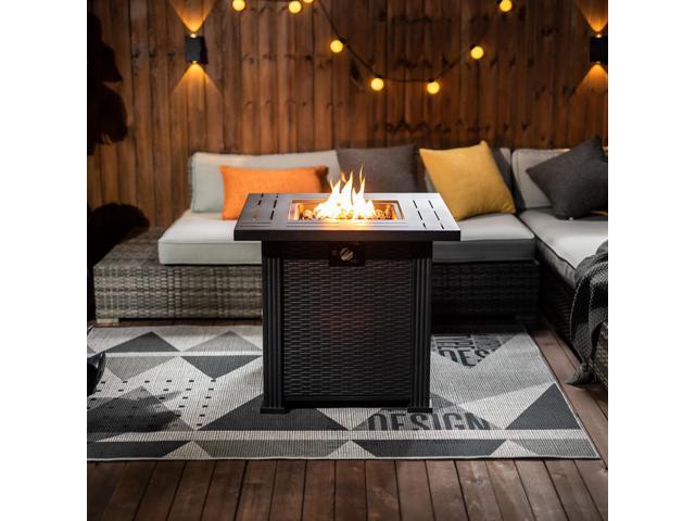 28' Propane Gas Fire Pit Table, 50000 BTU Square Steel Fire Pit for Outside Patio Deck Garden Backyard-Black