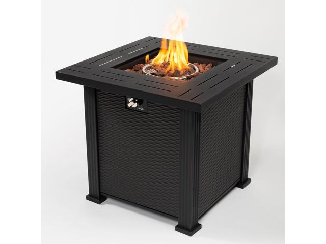 28' Propane Gas Fire Pit Table, 50000 BTU Square Steel Fire Pit for Outside Patio Deck Garden Backyard-Black