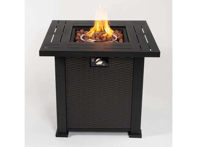 28' Propane Gas Fire Pit Table, 50000 BTU Square Steel Fire Pit for Outside Patio Deck Garden Backyard-Black