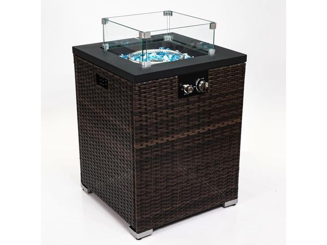 22' Propane Gas Fire Pit Table, 50000 BTU Square Steel Fire Pit with Beautiful Wicker Base for Outside Patio Deck Garden Backyard-Black