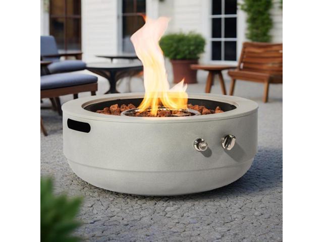 24' Propane Gas Fire Pit Bowl, 50000 BTU Round Steel Fire Pit for Outside Patio Deck Garden Backyard- Grey