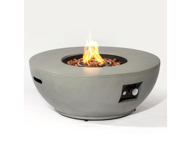 36' Propane Gas Fire Pit Table 2-Pieces, 50000 BTU Round Steel Fire Pit with Tank Holder for Outside Patio Deck Garden Backyard- Grey