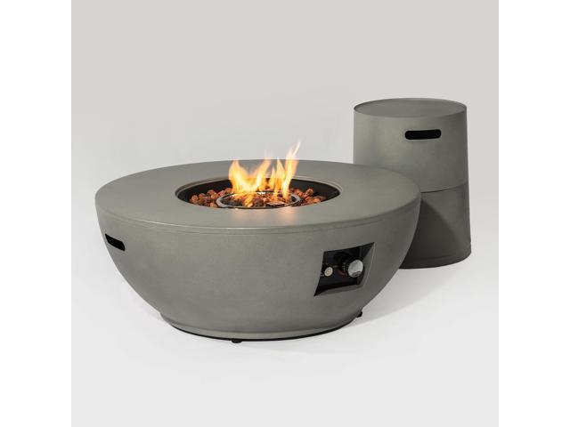 36' Propane Gas Fire Pit Table 2-Pieces, 50000 BTU Round Steel Fire Pit with Tank Holder for Outside Patio Deck Garden Backyard- Grey