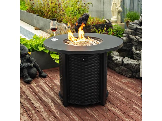 32' Propane Gas Fire Pit Table, 50000 BTU Round Steel Fire Pit for Outside Patio Deck Garden Courtyard-Black