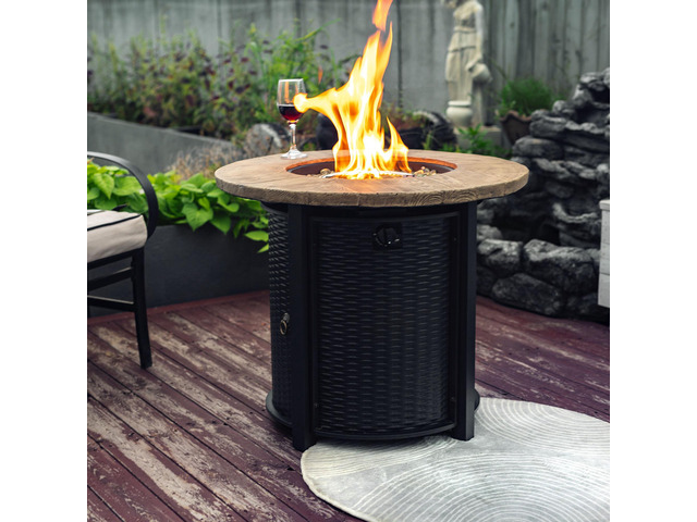 30' Propane Gas Fire Pit Table, 50000 BTU Round Steel Fire Pit with Imitation Wo