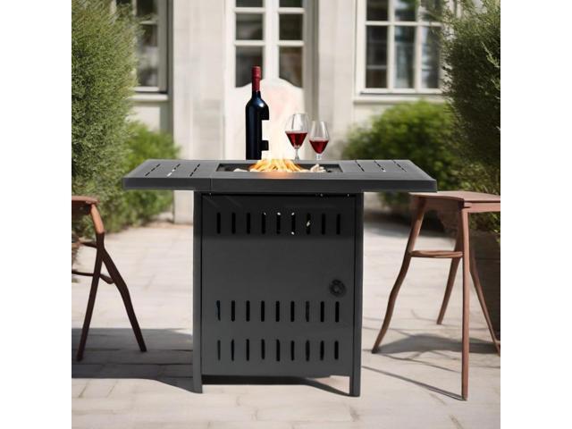 34' Propane Gas Fire Pit Table, 50000 BTU Rectangular Steel Fire Pit for Outside Patio Deck Garden Courtyard- Black