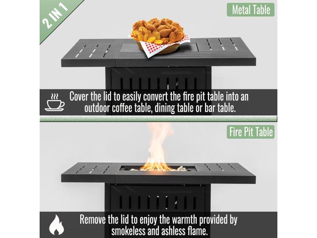 34' Propane Gas Fire Pit Table, 50000 BTU Rectangular Steel Fire Pit for Outside Patio Deck Garden Courtyard- Black
