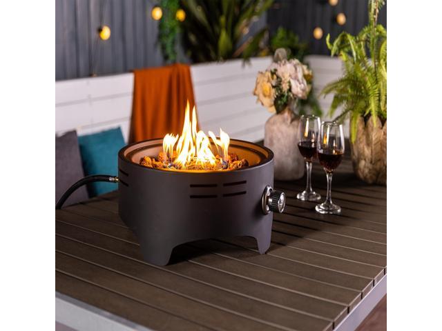 15' Propane Tabletop Gas Fire, 40000 BTU Round Steel Fire Pit for Outdoor living room Garden Balcony -Black