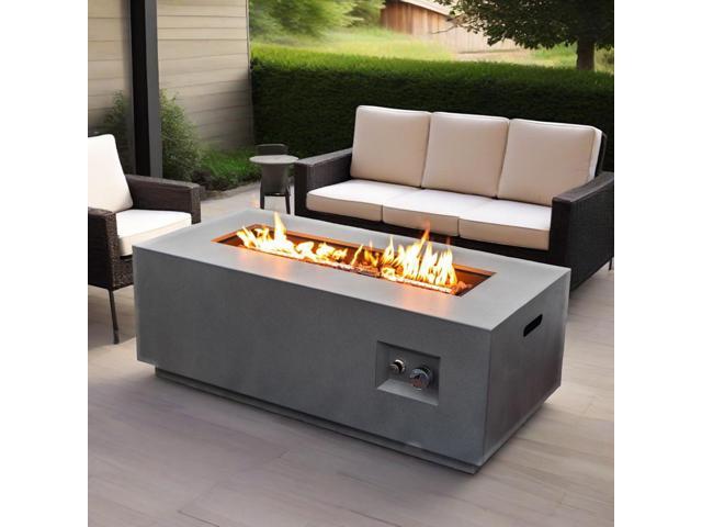 42' Propane Gas Fire Pit Table 2-Pieces, 50000 BTU Rectangular Steel Fire Pit with Glass Wind Guard for Outside Patio Deck Garden Courtyard -Gray