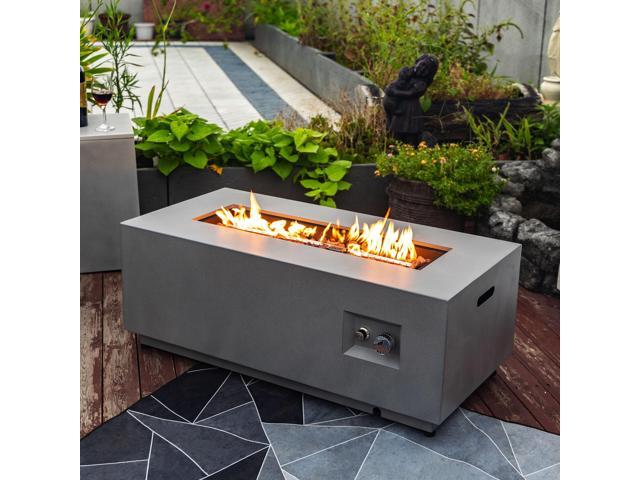 42' Propane Gas Fire Pit Table 2-Pieces, 50000 BTU Rectangular Steel Fire Pit with Glass Wind Guard for Outside Patio Deck Garden Courtyard -Gray