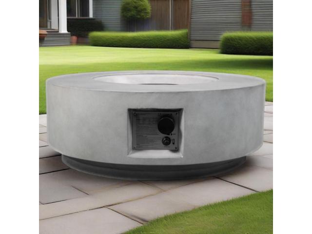 30' Propane Gas Fire Pit Table, 50000 BTU Round Concrete Fire Pit for Outside Patio Deck Garden Backyard- Light Gray