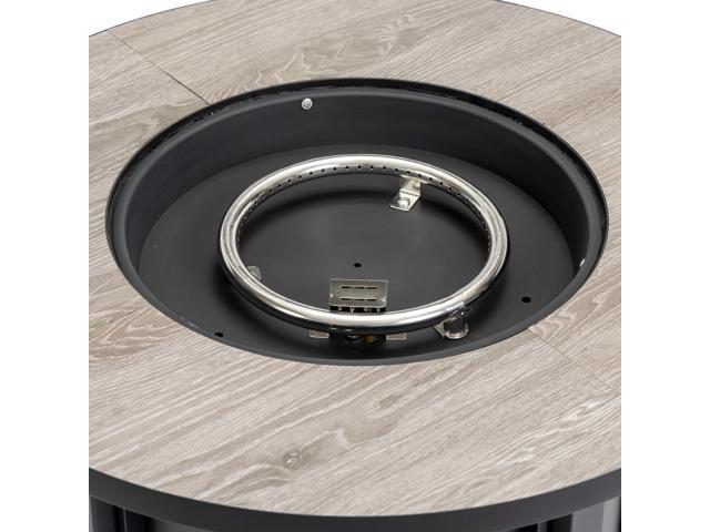 30' Propane Gas Fire Pit Table, 50000 BTU Round Steel Fire Pit with Wood Grain Ceramic Tabletop for Outside Patio Deck Garden Backyard- Black