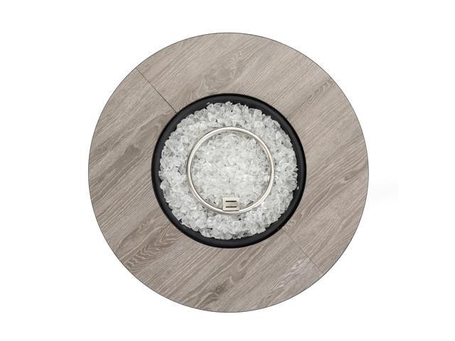 30' Propane Gas Fire Pit Table, 50000 BTU Round Steel Fire Pit with Wood Grain Ceramic Tabletop for Outside Patio Deck Garden Backyard- Black