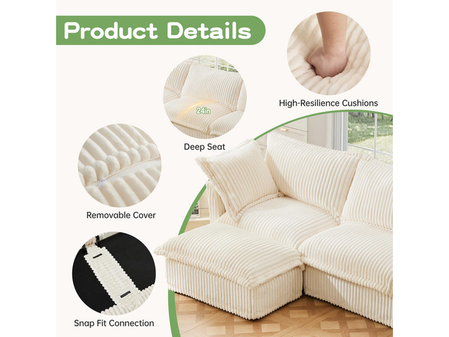 Modern Slipcovered 2-Seat Sofa Couches for Living Room, 2 Seater Sofa, Corduroy