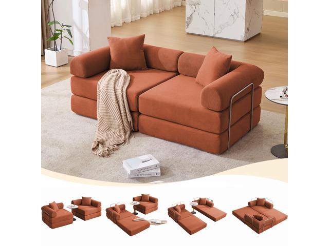 [NEW ARRIVED] [VIDEO PROVIDED]Modular Couch Sofa Bed for Apartment,Convertible Sofa Bed,Fixed-Shape Frame & Removable Armrests,Folding Mattress...