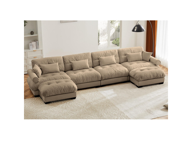 U Shaped Sectional Sofa Cloud Couch with Movable Ottomans,Convertible Deep 4 Sea