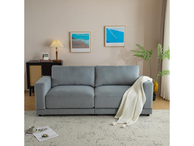 81'' Modern Square Arm Sofa with Soft Velvet Upholstery, Deep Cushions, and Sturdy Legs in Gray for Living Room or Bedroom'