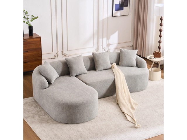 Boneless L-Shape Sectional Sofa with Curved Chaise,Grey Modular Chenille Compres