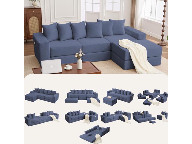 [NEW ARRIVED] [VIDEO PROVIDED]10-in-1 Convertible Sofa Sectional,Corner Couch, Convertible Floor Sleeper Sofa,Corduroy,Side Pocket,No...