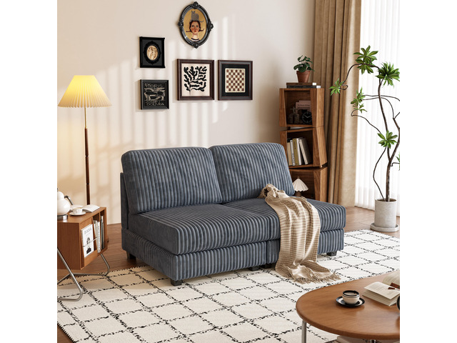 Double-seater Sofa, Made of Comfortable and Soft Corduroy Fabric, Suitable for Living Rooms, Dark Grey