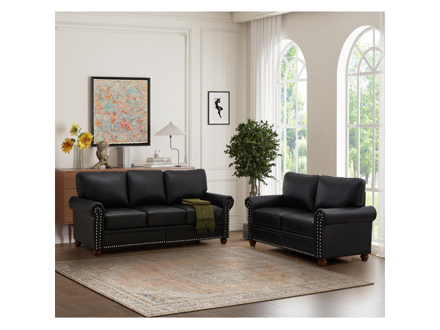 Living Room Sofa with Storage Sofa 2+3 Sectional Black Faux Leather